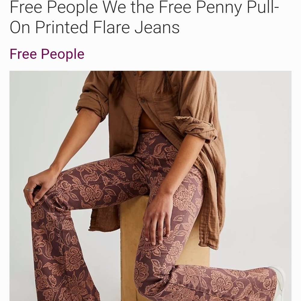 Free People Bohemian Floral Flare Pants in Brown and Pink